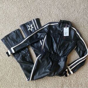 Perfect Moment Vegan Leather Crystal Ski Suit Black Stripe NWT Size Large